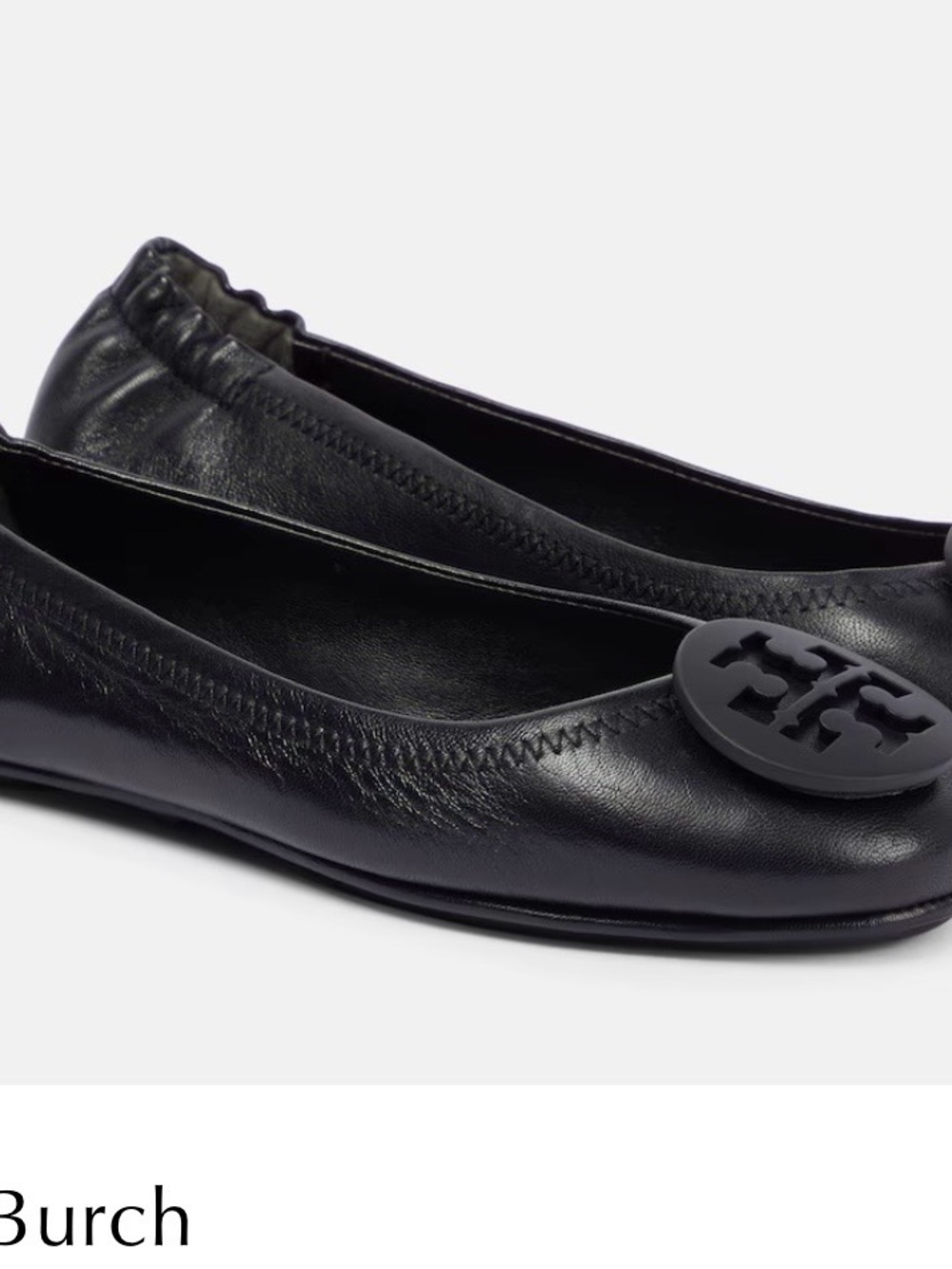Tory Burch Black Leather Logo Ballet Flats